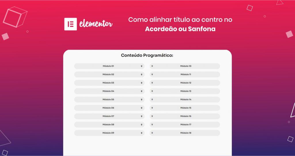 Elementor como alinhar título ao centro no Acordeão ou Sanfona