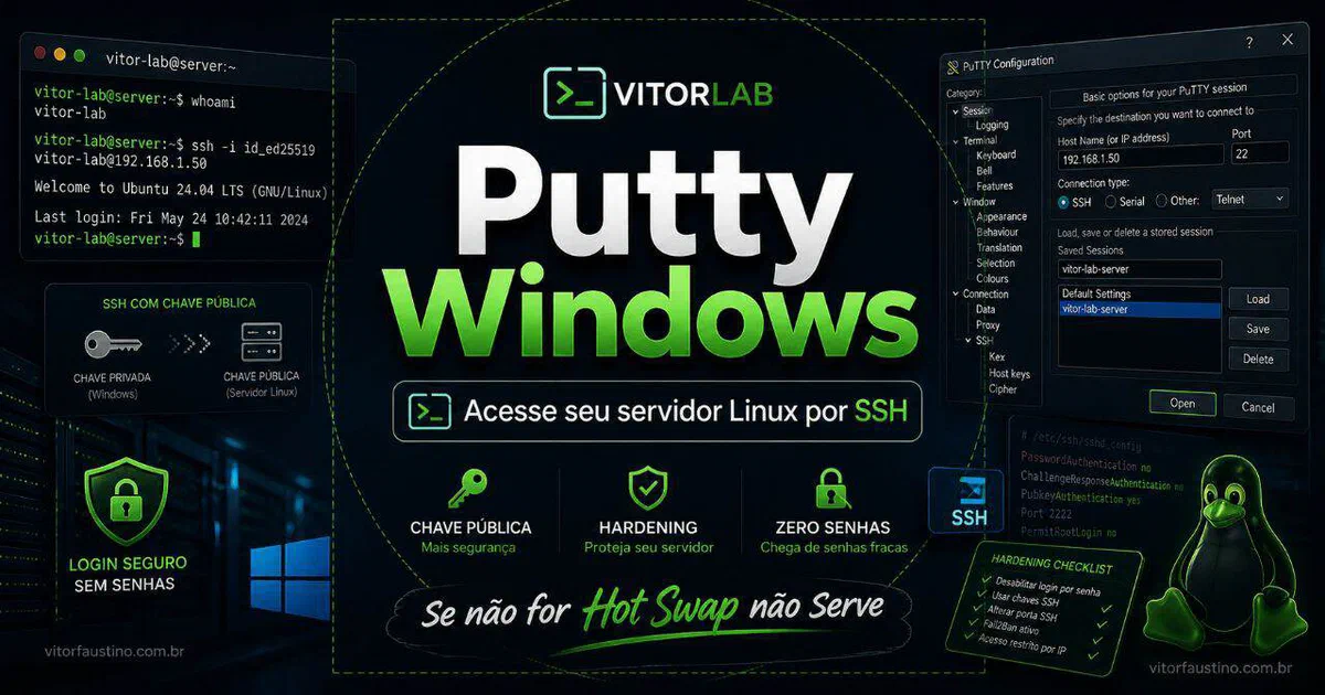 SSH Linux com PuTTY no Windows: chave pública, hardening e zero senhas