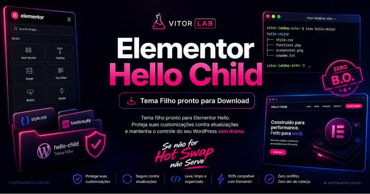 Elementor Hello Child: tema filho pronto para download e zero B.O.